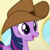 Size: 580x580 | Tagged: safe, screencap, twilight sparkle, alicorn, pony, g4, my little pony: friendship is magic, once upon a zeppelin, cowboy hat, cropped, female, hat, mare, solo, stetson, twilight sparkle (alicorn)