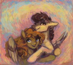 Size: 2230x1990 | Tagged: safe, artist:malinetourmaline, oc, oc only, earth pony, pegasus, pony, bust, commission, female, male, mare, married couple, portrait, stallion
