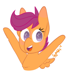 Size: 984x1094 | Tagged: safe, artist:laughter-horse, scootaloo, pegasus, pony, g4, bust, chest fluff, cute, cutealoo, female, no pupils, open mouth, portrait, signature, simple background, solo, transparent background, wingding eyes