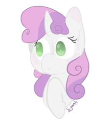 Size: 984x1094 | Tagged: safe, artist:laughter-horse, sweetie belle, pony, unicorn, g4, bust, cute, diasweetes, female, no pupils, portrait, signature, simple background, solo, transparent background, wingding eyes
