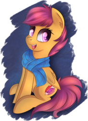 Size: 1167x1595 | Tagged: safe, artist:brok-enwings, scootaloo, pegasus, pony, g4, clothes, cute, cutealoo, ear fluff, female, filly, happy, scarf, smiling