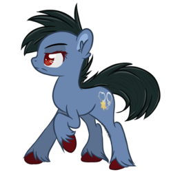 Size: 600x605 | Tagged: safe, artist:sinamuna, oc, oc only, oc:blau schiefer, earth pony, pony, au:equuis, angry, base used, blue fur, colored hooves, cutie mark, female, green hair, mare, police pony, red eyes, redesign, serious, solo, undercut