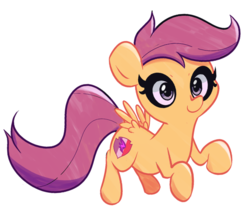 Size: 1400x1225 | Tagged: safe, artist:turtlefarminguy, scootaloo, pegasus, pony, g4, butt wings, cute, cutie mark, female, filly, simple background, slightly creepy, smiling, solo, the cmc's cutie marks, white background, wings