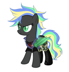Size: 4032x4160 | Tagged: safe, artist:magicdarkart, oc, oc only, oc:primal screech, bat pony, pony, absurd resolution, badge, bat pony oc, bomb, boots, camouflage, clothes, denim, devil horns, ear piercing, earring, female, jeans, jewelry, mare, multicolored hair, pants, piercing, punk, shirt, shoes, simple background, solo, t-shirt, transparent background, vest, weapon