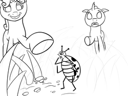 Size: 4000x3000 | Tagged: safe, artist:anonymous, ocellus, sweetie belle, insect, ladybug, g4, 4chan, drawthread, grass, pebbles