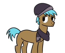 Size: 1600x1300 | Tagged: safe, artist:czu, neigh sayer, earth pony, pony, fake it 'til you make it, g4, :c, background pony, beanie, clothes, frown, hat, lidded eyes, looking back, male, missing cutie mark, sad, scarf, simple background, solo, stallion, white background