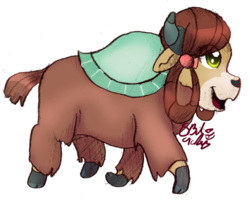 Size: 564x459 | Tagged: safe, artist:8bitgalaxy, yona, yak, g4, bow, cloven hooves, female, hair bow, monkey swings, signature, simple background, solo, transparent background