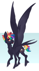 Size: 666x1200 | Tagged: safe, artist:ectopi, rainbow dash, pegasus, pony, g4, :p, alternate design, female, redesign, short hair, shoulder feathers, silly, simple background, solo, swallow tail, tail feathers, tongue out, unshorn fetlocks