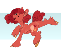 Size: 840x681 | Tagged: safe, artist:ectopi, pinkie pie, earth pony, pony, g4, ear fluff, female, horseshoes, leg fluff, looking at you, one eye closed, redesign, short mane, short tail, simple background, smiling, solo, underhoof, wink