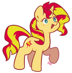 Size: 560x570 | Tagged: safe, artist:nayobe, sunset shimmer, pony, unicorn, g4, blushing, cute, female, mare, open mouth, shimmerbetes, simple background, solo, white background