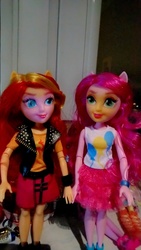 Size: 540x960 | Tagged: safe, pinkie pie, sunset shimmer, equestria girls, g4, my little pony equestria girls: better together, doll, face swap, irl, photo, reboot series, snapchat, toy, wat