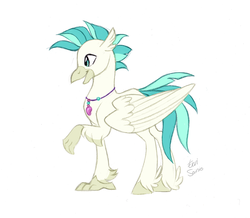 Size: 3573x3116 | Tagged: safe, artist:eeviart, terramar, classical hippogriff, hippogriff, g4, surf and/or turf, high res, male, profile, raised claw, simple background, solo, terrabetes, white background