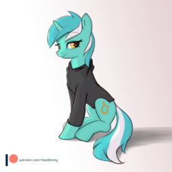 Size: 1200x1200 | Tagged: safe, artist:hardbrony, lyra heartstrings, pony, unicorn, g4, clothes, dig the swell hoodie, female, hoodie, looking at you, mare, patreon, patreon logo, smiling, solo, sweater