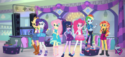 Size: 1920x878 | Tagged: safe, applejack, fluttershy, pinkie pie, rainbow dash, rarity, sci-twi, sunset shimmer, twilight sparkle, equestria girls, g4, my little pony equestria girls: better together, converse, geode of empathy, geode of fauna, geode of shielding, geode of sugar bombs, geode of super speed, geode of super strength, geode of telekinesis, humane five, humane seven, humane six, magical geodes, shoes