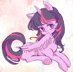 Size: 450x443 | Tagged: safe, artist:tsukuda, twilight sparkle, alicorn, pony, g4, blushing, cute, female, mare, preening, solo, twiabetes, twilight sparkle (alicorn)