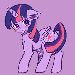 Size: 500x500 | Tagged: safe, artist:tsukuda, twilight sparkle, alicorn, pony, g4, blushing, butt, cute, female, floppy ears, looking back, mare, open mouth, plot, purple background, simple background, solo, twiabetes, twilight sparkle (alicorn)