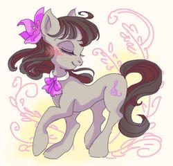 Size: 500x480 | Tagged: safe, artist:tsukuda, octavia melody, earth pony, pony, g4, blushing, eyes closed, female, flower, flower in hair, mare, solo