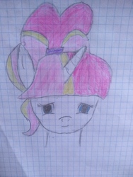 Size: 3000x4000 | Tagged: safe, artist:vankat, oc, oc only, oc:brightfull flux, pony, unicorn, bust, cute, female, graph paper, horn, looking at you, mare, portrait, solo, traditional art