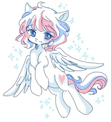 Size: 450x498 | Tagged: safe, artist:tsukuda, star catcher, pony, g3, blushing, female, flying, limited palette, simple background, solo, sparkles, white background