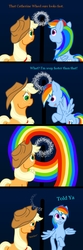 Size: 1000x3000 | Tagged: safe, artist:tunrae, applejack, rainbow dash, pony, g4, back of head, catherine wheel, cocky, comic, dizzy, fireworks, hat, rainbow