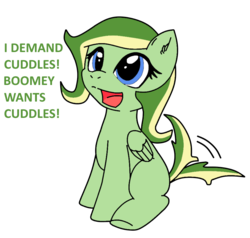 Size: 888x846 | Tagged: safe, artist:didgereethebrony, oc, oc only, oc:boomerang beauty, pegasus, pony, base used, behaving like a dog, blue eyes, bronybait, cute, dialogue, female, filly, mare, solo, tail wag, this will end in hugs, younger