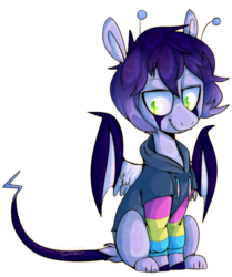 Size: 739x883 | Tagged: safe, artist:cinnamonsparx, oc, oc only, oc:perilous skies, oc:porcelain skies, bat pony, pony, antennae, chibi, clothes, hoodie, male, rule 63, simple background, sitting, solo, stallion, transparent background