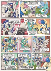 Size: 3495x4880 | Tagged: safe, artist:xeviousgreenii, bon bon, lyra heartstrings, sweetie drops, oc, oc:lucky stellar, pegasus, pony, comic:the temple of bloom, g4, camera, clothes, facehoof, female, mare, scarf, sunglasses, traditional art