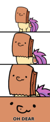 Size: 600x1450 | Tagged: safe, artist:paperbagpony, oc, oc only, oc:paper bag, earth pony, pony, close-up, comic, female, mare, oh dear, paper bag, reaction image, solo