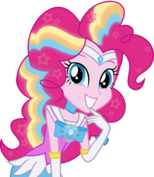 Size: 1278x1466 | Tagged: safe, artist:kimberlythehedgie, pinkie pie, equestria girls, g4, female, league of legends, rainbow power, sailor moon (series), simple background, solo, star guardian, transparent background