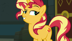 Size: 1920x1080 | Tagged: safe, screencap, sunset shimmer, pony, unicorn, equestria girls, equestria girls specials, g4, my little pony equestria girls: better together, my little pony equestria girls: forgotten friendship, female, grin, smiling, smug, smugset shimmer, solo