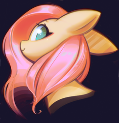 Size: 1404x1445 | Tagged: safe, artist:mirroredsea, fluttershy, pony, g4, bust, cute, female, floppy ears, looking at you, looking sideways, mare, portrait, profile, shyabetes, smiling, solo