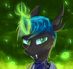 Size: 850x800 | Tagged: safe, artist:change, oc, oc only, oc:change, changeling, bust, changeling oc, glowing horn, horn, portrait, solo
