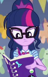 Size: 682x1080 | Tagged: safe, screencap, sci-twi, sunset shimmer, twilight sparkle, equestria girls, equestria girls specials, g4, my little pony equestria girls: better together, my little pony equestria girls: rollercoaster of friendship, animated, cropped, female, geode of telekinesis, gif, magical geodes, notebook, offscreen character, pen, ponytail, writing