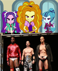 Size: 822x1004 | Tagged: safe, edit, screencap, adagio dazzle, aria blaze, sonata dusk, equestria girls, g4, my little pony equestria girls: rainbow rocks, austin aries, impact wrestling, killer kross, moose (impact wrestling), the dazzlings