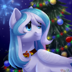 Size: 3000x3000 | Tagged: safe, artist:nika-rain, oc, oc only, pony, christmas, christmas tree, commission, fireworks, high res, holiday, new year, solo, tree