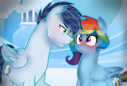 Size: 705x480 | Tagged: safe, artist:sweetlightsparkle252, rainbow dash, soarin', g4, blushing, female, male, ship:soarindash, shipping, straight