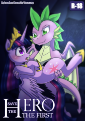 Size: 800x1131 | Tagged: safe, artist:vavacung, spike, twilight sparkle, alicorn, dragon, comic:save the hero, comic:save the hero: the first, bridal carry, carrying, comic, dragon wings, female, male, older, older spike, patreon, shipping, straight, twilight sparkle (alicorn), twispike, winged spike, wings