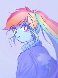 Size: 768x1024 | Tagged: safe, artist:xp_r6, rainbow dash, equestria girls, g4, clothes, female, looking at you, simple background, smiling, solo