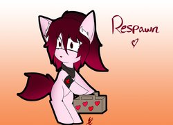 Size: 1920x1386 | Tagged: safe, artist:exxie, oc, oc:respawn, earth pony, pony, arm band, bandana, bipedal, female, filly, heart, looking at you, medic, simple background