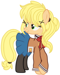 Size: 1280x1608 | Tagged: safe, artist:bezziie, applejack, pony, g4, arisa, clothes, cosplay, costume, female, schoolgirl, simple background, solo, transparent background