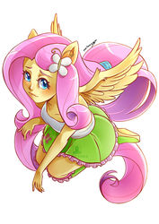 Size: 1024x1449 | Tagged: safe, artist:tentennz, fluttershy, butterfly, human, equestria girls, g4, blushing, boots, clothes, cute, female, looking at you, ponied up, shirt, shoes, simple background, skirt, socks, solo, white background