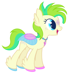 Size: 1012x1067 | Tagged: safe, artist:razorbladetheunicron, oc, oc only, oc:windy blitz, breezie, hippogriff, hybrid, lateverse, alternate universe, base used, colored hooves, colored wings, feather, freckles, jewelry, magical lesbian spawn, multicolored eyes, multicolored wings, necklace, next generation, offspring, parent:princess skystar, parent:twirly, parents:skytwirl, simple background, solo, transparent background, transparent wings, unshorn fetlocks