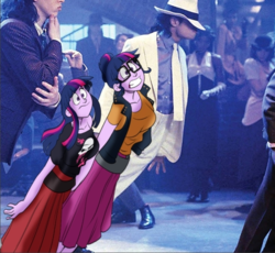 Size: 677x622 | Tagged: safe, artist:bluecarnationstudios, edit, sci-twi, twilight sparkle, human, comic:the amazonian effect, comic:the amazonian effect iii, equestria girls, g4, leaning, leaning forward, meme, michael jackson, shitposting, smooth criminal, twolight