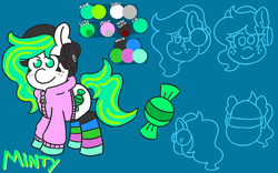 Size: 1280x800 | Tagged: safe, artist:threetwotwo32232, oc, oc only, oc:mints, earth pony, pony, clothes, reference sheet, socks, solo, striped socks