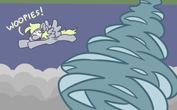 Size: 1280x800 | Tagged: safe, artist:threetwotwo32232, derpy hooves, pegasus, pony, g4, dialogue, female, mare, solo, tornado