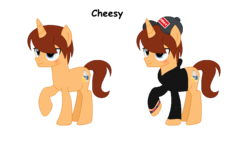 Size: 848x479 | Tagged: safe, artist:darbypop1, oc, oc only, oc:cheesy weezy, pony, unicorn, cap, clothes, hat, hoodie, male, simple background, solo, stallion, transparent background