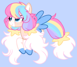 Size: 1157x1014 | Tagged: safe, artist:unicorn-mutual, oc, oc only, oc:snow angel, pegasus, pony, blue background, colored wings, female, mare, simple background, solo