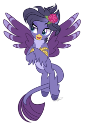 Size: 1024x1514 | Tagged: safe, artist:misskitkat2002, oc, oc only, oc:veronica, classical hippogriff, hippogriff, hippogriffon, female, flower, flower in hair, hippogriff oc, leonine tail, offspring, parent:gallus, parent:silverstream, parents:gallstream, simple background, solo, transparent background