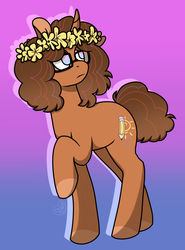 Size: 1280x1731 | Tagged: safe, artist:sandwichbuns, oc, oc only, pony, unicorn, female, floral head wreath, flower, glasses, gradient background, mare, solo