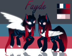 Size: 4000x3110 | Tagged: safe, artist:kxttponies, oc, oc only, oc:fayde, pegasus, pony, colored wings, female, glowing eyes, mare, reference sheet, solo